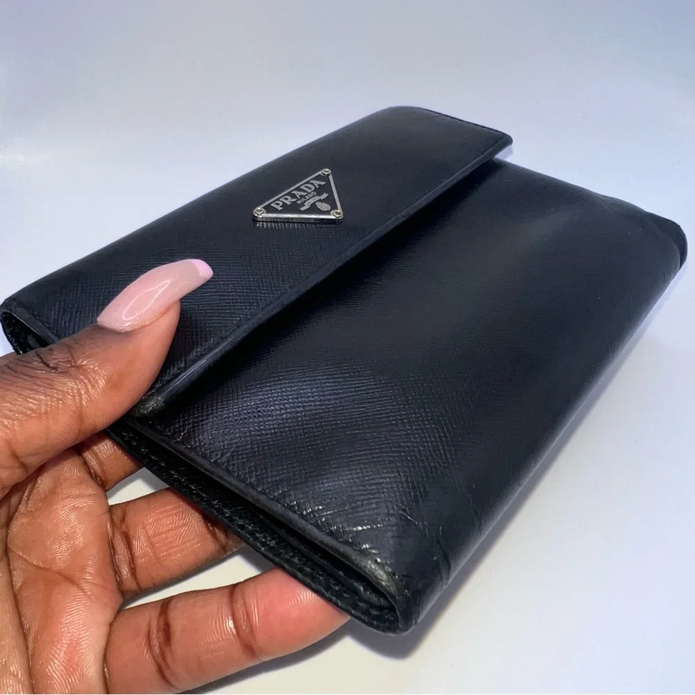 Prada Saffiano Trifold Leather Wallet
